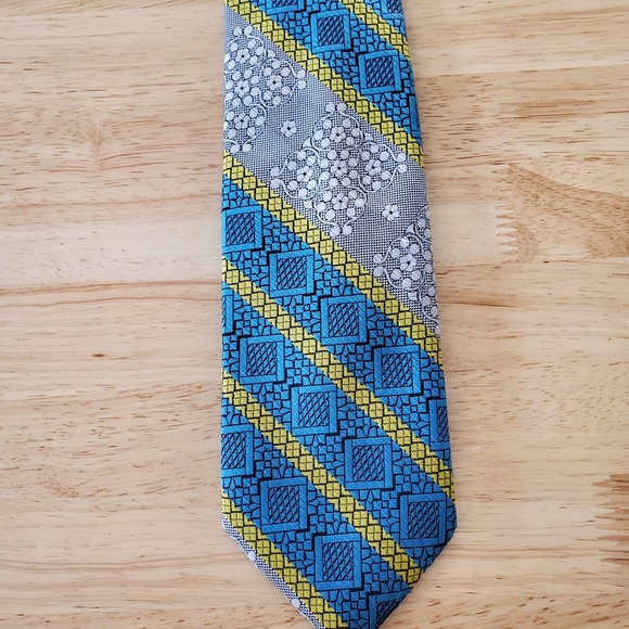 Vintage Wembley Clip-On Neck Tie Blue Yellow Gray - Picture 5 of 10